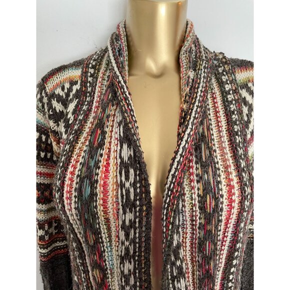 Adora Womens Aztec Boho Western chunky Knit Cardigan Sweater Fringe Hem M/L - Picture 5 of 11